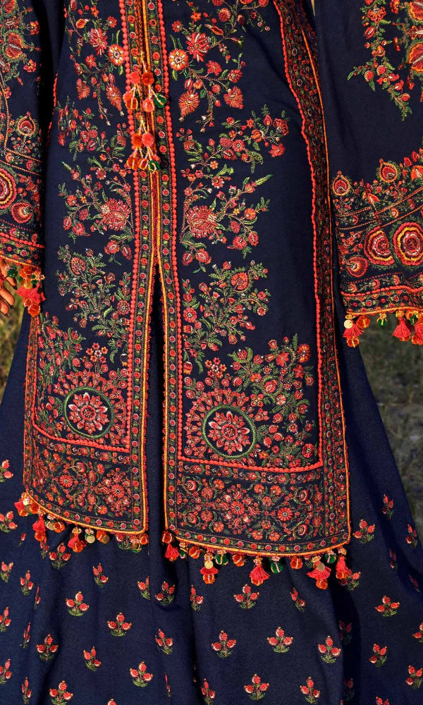 3 Piece Embroided Dhanak Shirt with Embroided Dhanak shawl RS 695