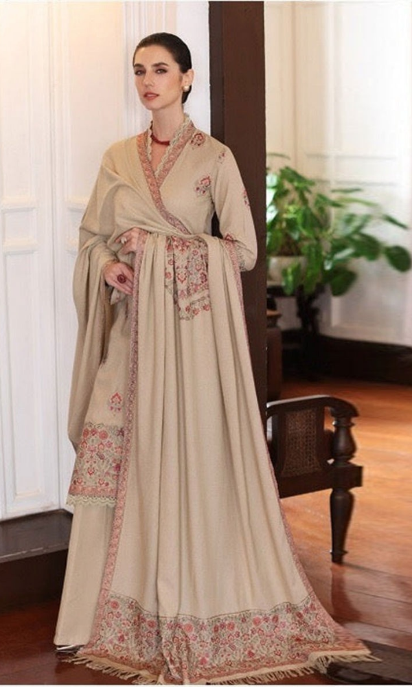 3 Piece Embroidered Dhanak Shirt with Embroidered Dhanak Shawl BR 660