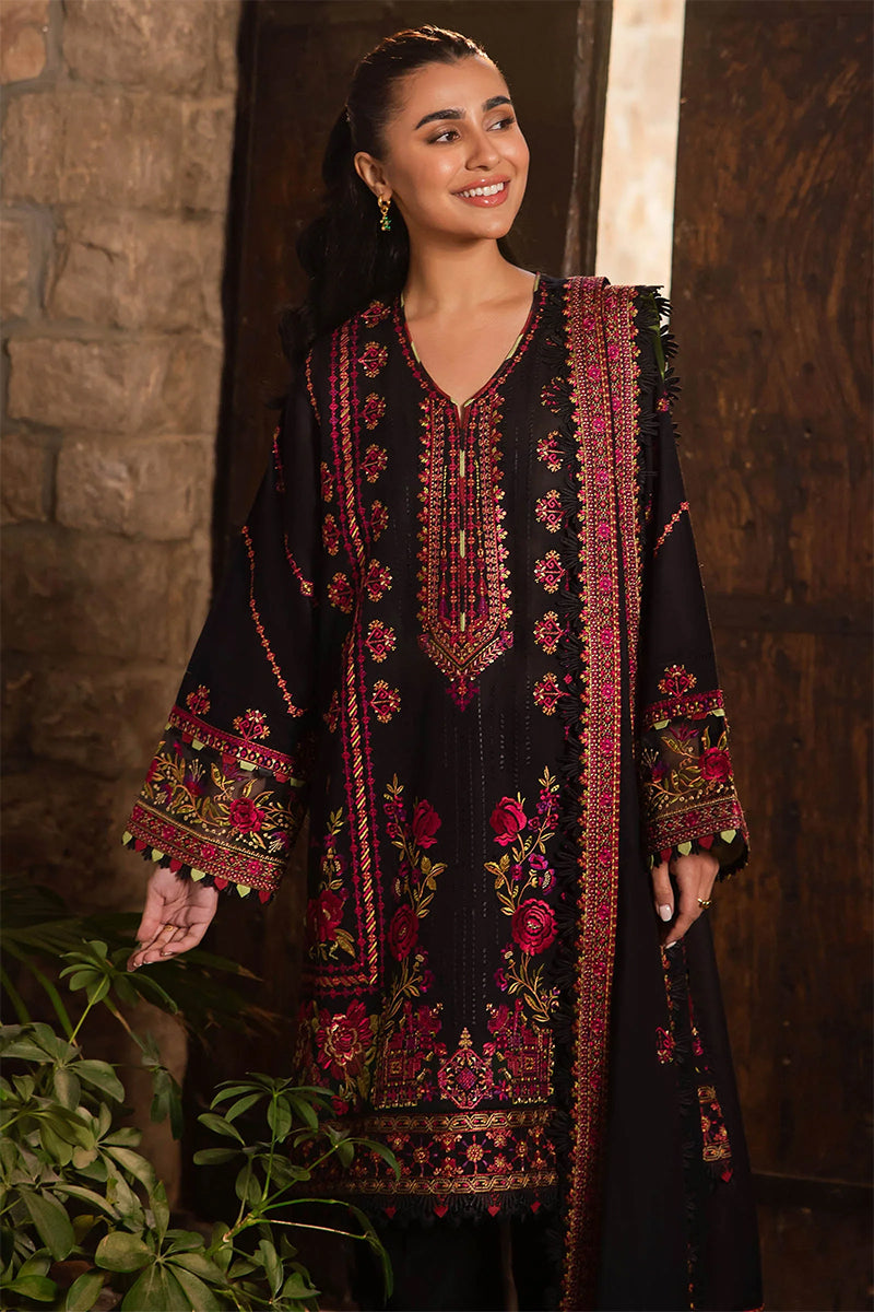 3 Piece Embroidered Dhanak Shirt with Embroidered Dhanak Shawl ZH 960