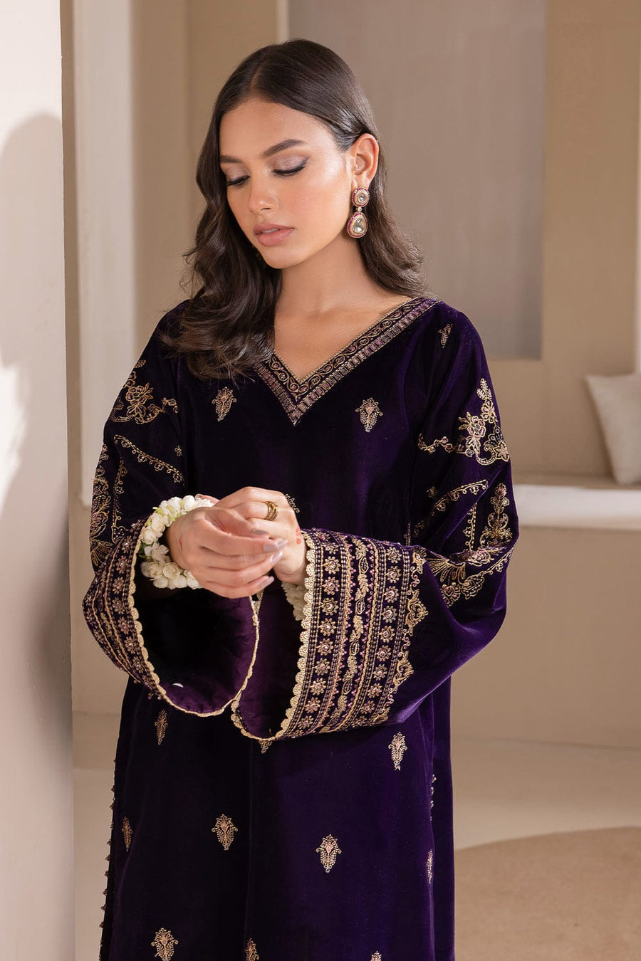 3 Piece Embroidered Velvet Shirt and Velvet Trouser AJ 1005