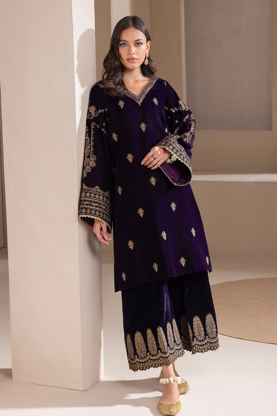 3 Piece Embroidered Velvet Shirt and Velvet Trouser AJ 1005