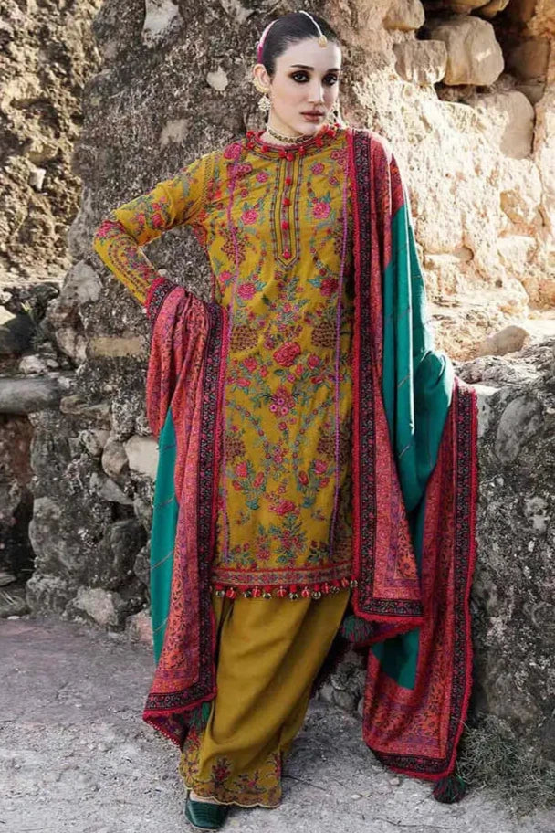 3 Piece Embroidered Dhanak Shirt With Wool Shawl HR 675