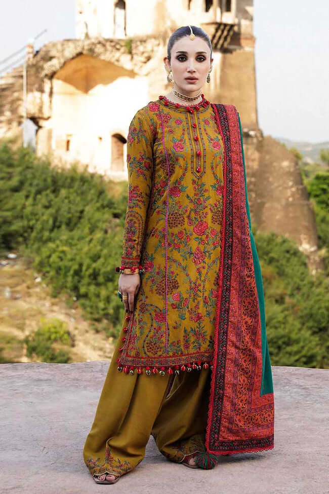 3 Piece Embroidered Dhanak Shirt With Wool Shawl HR 675