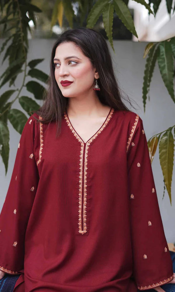 3 Piece Embroidered dhanak Shirt with Embroidered dhanak shawl BR 1110