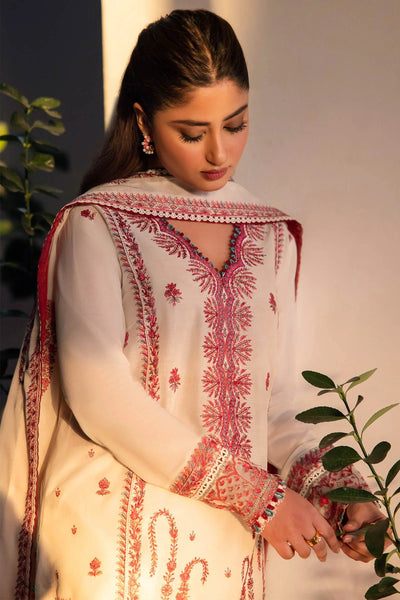 3 Piece Embroidered Dhanak Shirt with Embroidered Dhanak Shawl ZH 01