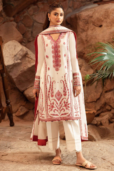 3 Piece Embroidered Dhanak Shirt with Embroidered Dhanak Shawl ZH 01