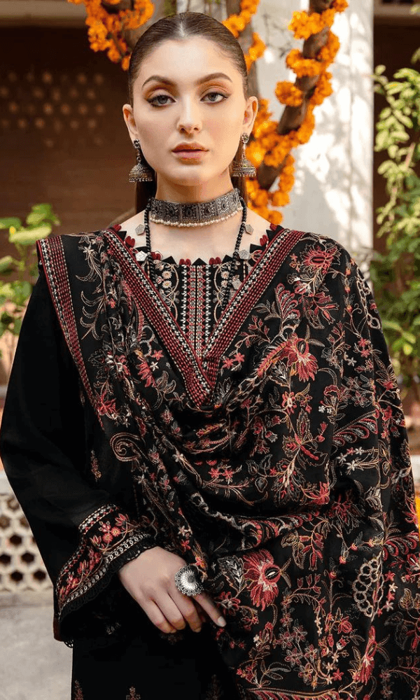 3 Piece Embroidered Dhanak Shirt With Embroided Dhanak Shawl RM 650