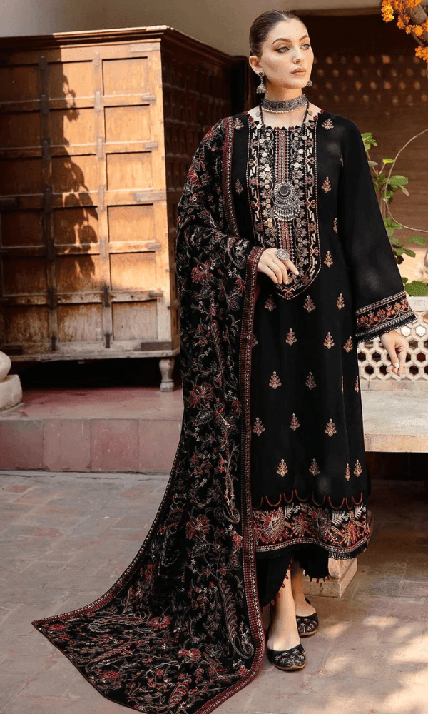 3 Piece Embroidered Dhanak Shirt With Embroided Dhanak Shawl RM 650